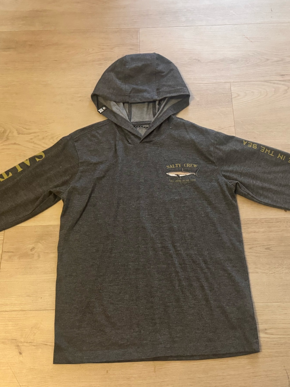Salty Crew Kids Charcoal Hooded Long-Sleeve Top with Gold Accents
